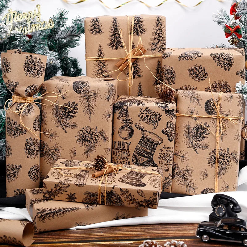 Rollo de papel de regalo, diseño de bayas de piña decoración navideña, 300*43 cm