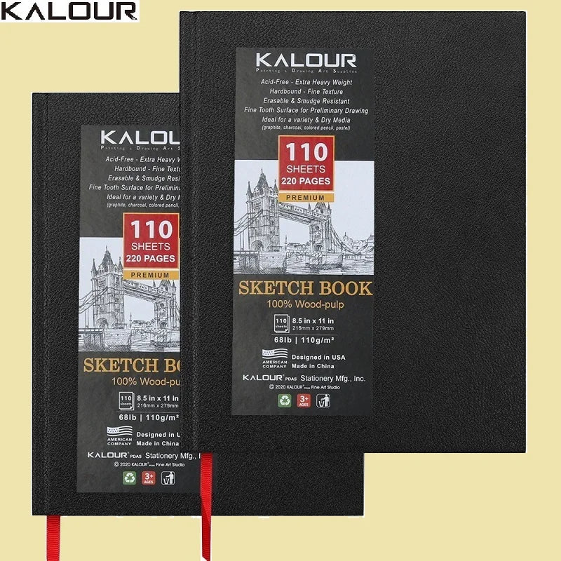 KALOUR 2 cuadernos de bocetos  de 110 hojas, libros de tapa dura negra 27,9x21,6cm pulgadas