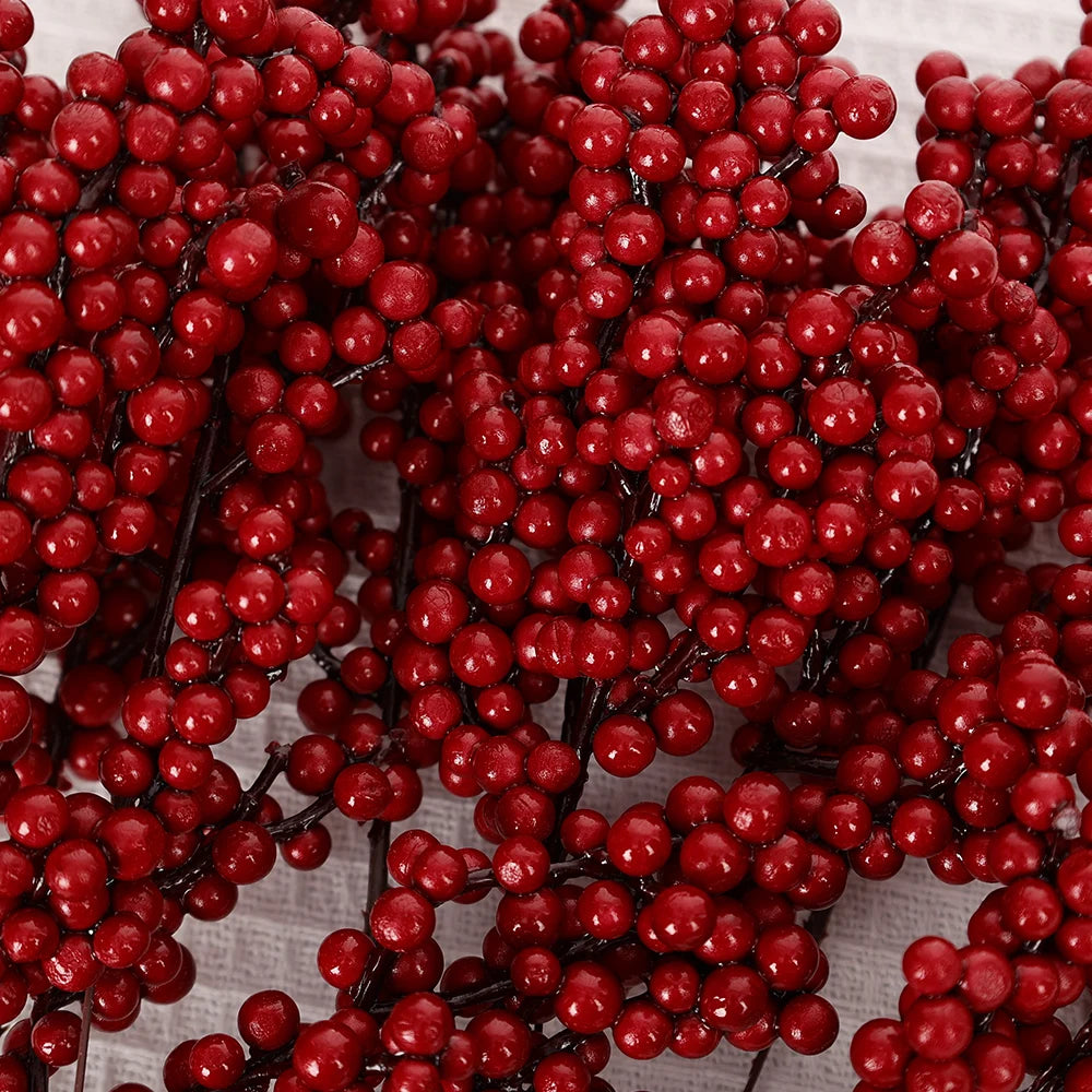 Simulación de bayas rojas artificiales, ramas de frutas navideñas para árbol de Navidad, adornos de mesa, decoración de corona