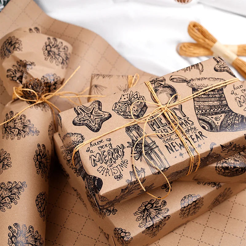 Rollo de papel de regalo, diseño de bayas de piña decoración navideña, 300*43 cm