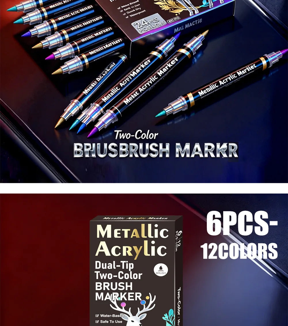 Rotulador acrílico con tinta a base de agua, disponible en 6, 12 y 24 colores, con doble punta