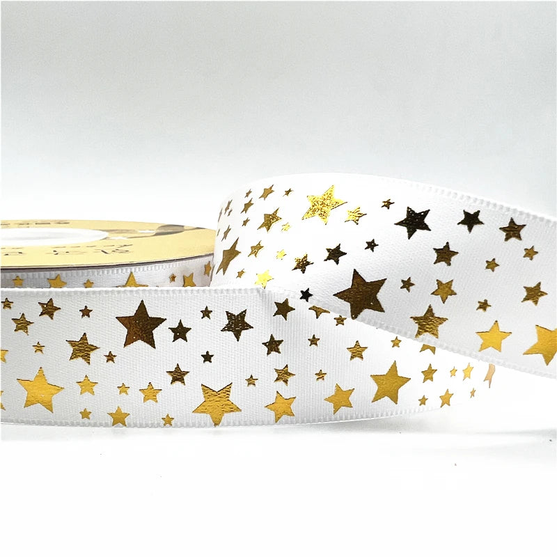 Cinta de poliéster de 5 yardas y 25mm con estampado de estrellas, lazo para diseño, decoración Navidad