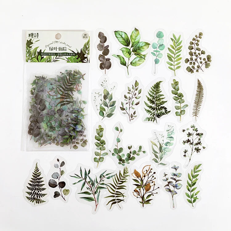 Colección de plantas de 40 piezas, stickers de hoja verde para decoración