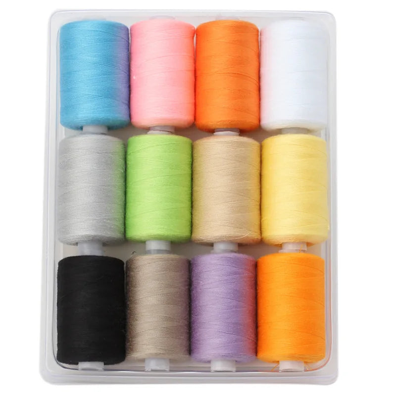 Rollo pequeño de hilo de poliéster para costura, conjunto de hilos de Color de 1000 yardas, 12 colores.