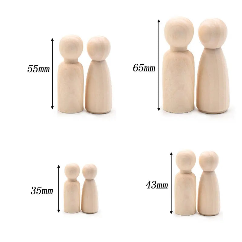 10 Uds. de muñecas de madera natural sin terminar, cuerpos para pintar