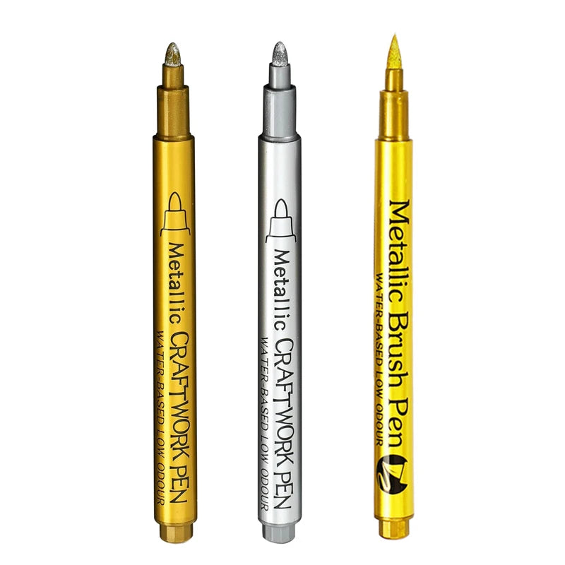 Juego de rotuladores metálicos de 1a 3 piezas, rotuladores de pintura, oro, plata y blanco, marcadores de arte permanente
