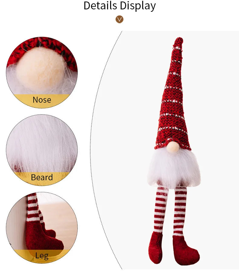 Muñeco de pierna larga de Navidad, adorno tejido a mano de felpa, muñeco sin rostro