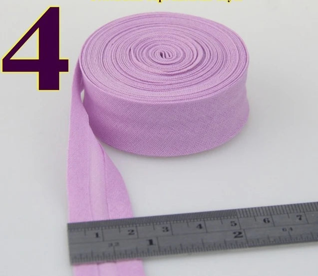 Sesgo, cinta al bies 100% de algodón, 20mm de ancho, 3/4 ",  con pliegue planchado, 5 mts