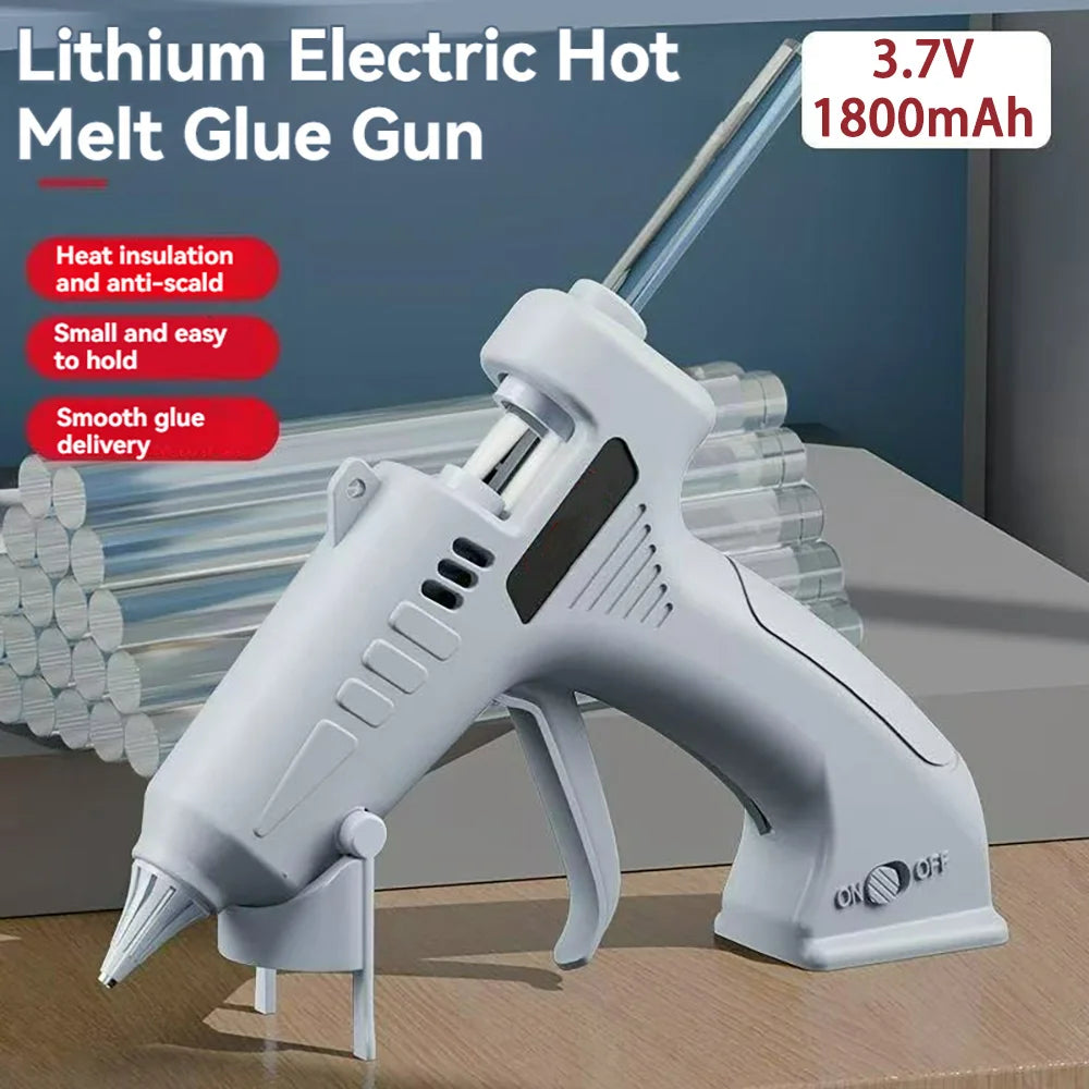 Pistola de pegamento termofusible inalámbrica, 3,7 V, 1800mAh, carga USB, utiliza barras de pegamento de 7mm, antifugas y antiescaldaduras