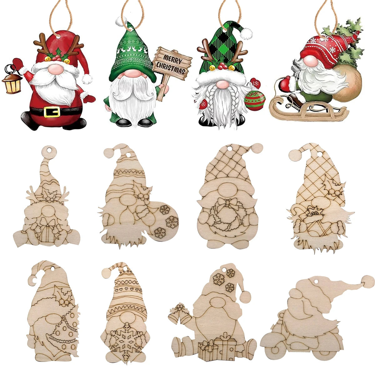 Colgante de madera para Navidad, para pintar, 12 piezas