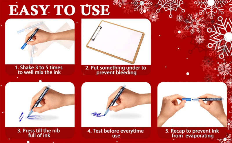 Rotuladores brillantes, bolígrafos de contorno para dibujar y escribir con purpurina 12/24