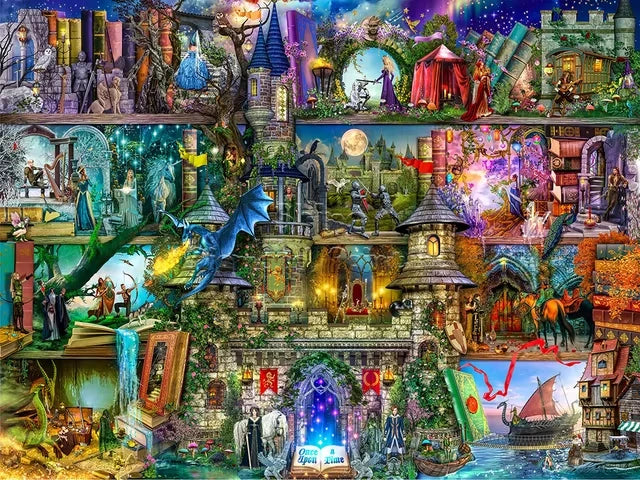 Rompecabezas de 500, 1000, 1200 y 2000 Piezas, Librería con Diseño de Mundo de Fantasía y Paisaje Mágico