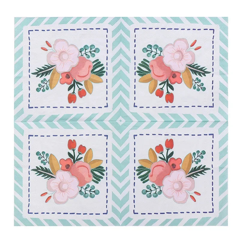 Paquete de 20 Servilletas de Papel Desechables con Diseño de Plantas y Flores, 33x33cm, Decoupage