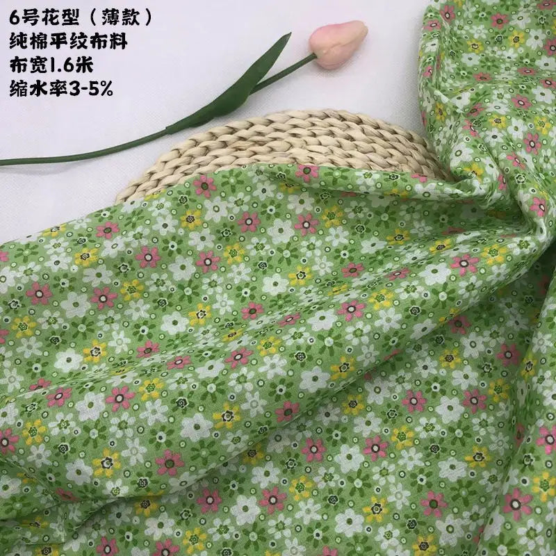 Tela estampada de algodón puro por metros, textil fino, transpirable, Verde