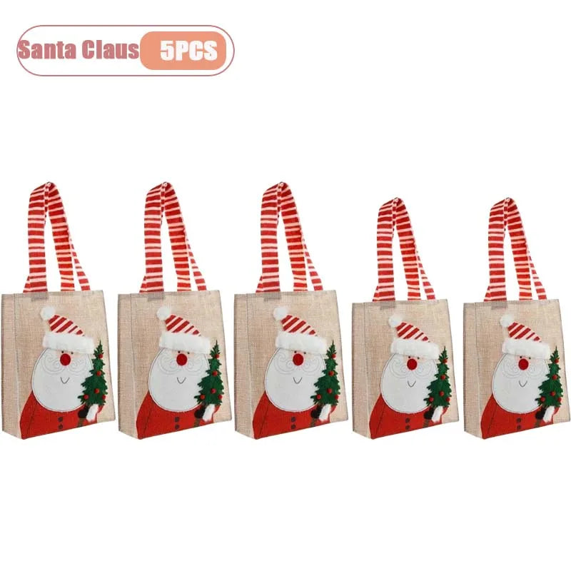Bolsas de arpillera de Navidad con diseño de Papá Noel y muñeco de nieve, 1-10 Uds.
