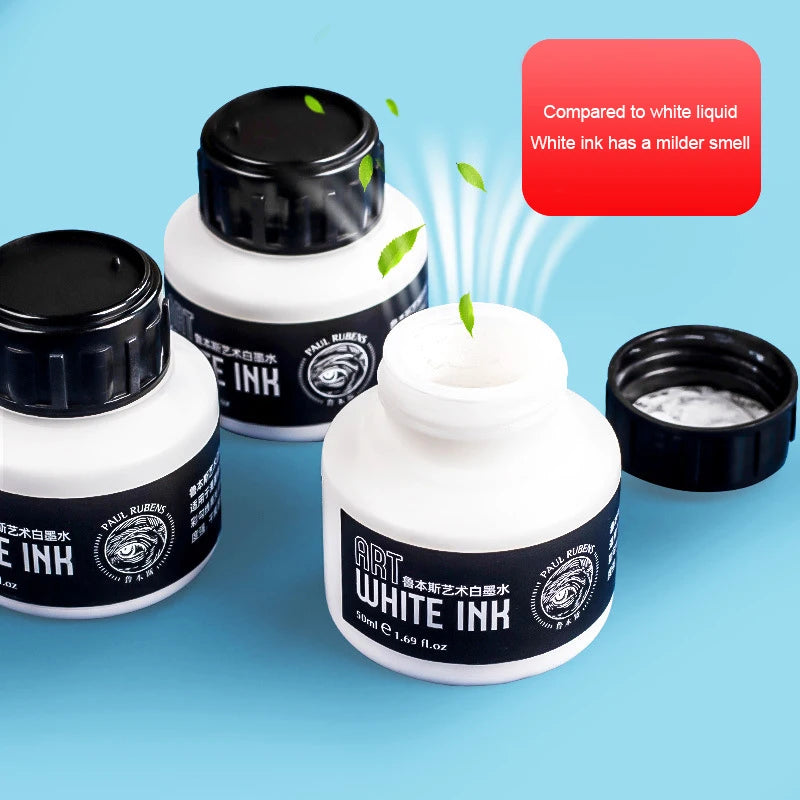 Tinta Blanca para Dibujo Paul Rubens Cartoonist de 50 ml para Pintura Artística con Pincel o Plumilla, Tinta Blanca Altamente Opaca para Resaltos y Correcciones