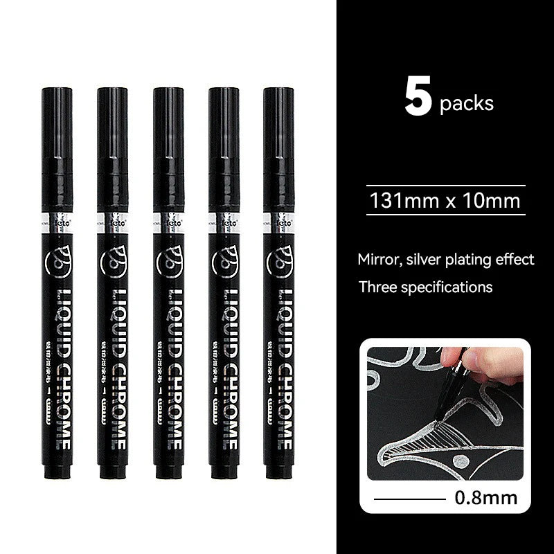 Bolígrafos de pintura espejo, tinta plateada, dorada y otros, punta de escritura de 1/2mm para modelo de Metal, madera, plástico y piedra, 1/6 Uds.