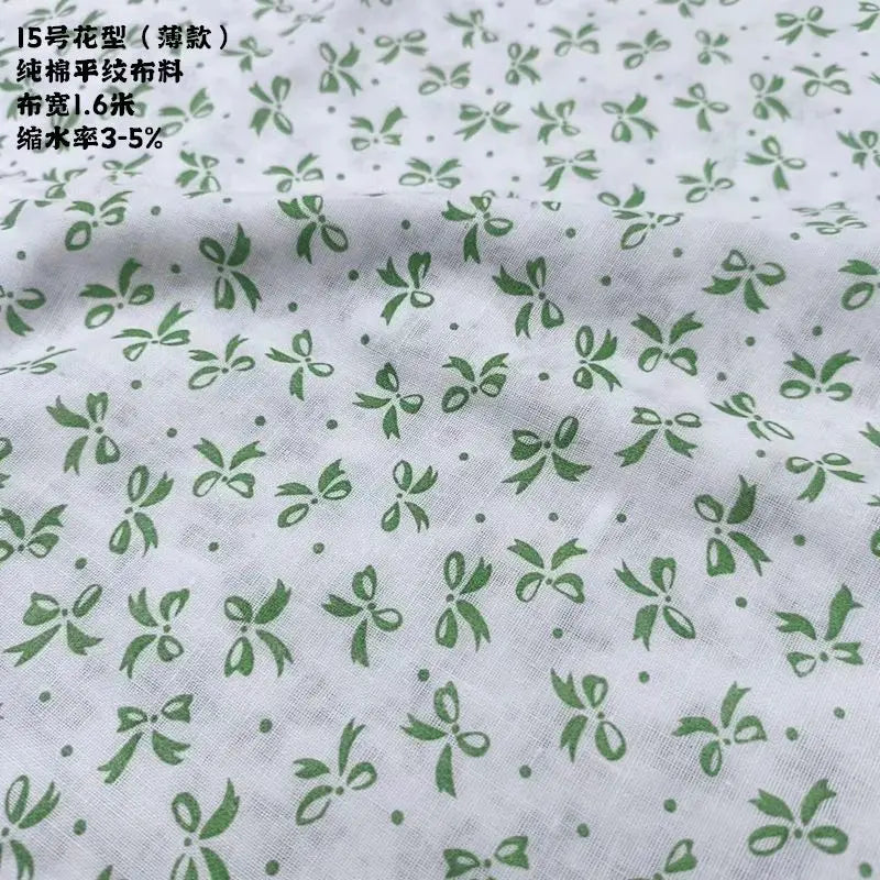 Tela estampada de algodón puro por metros, textil fino, transpirable, Verde