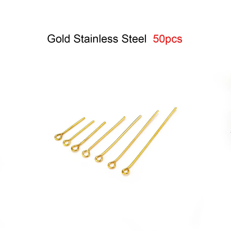 50-100 unids/lote 15-70mm alfileres de cabeza plana y de bola, de acero inoxidable y chapados en oro