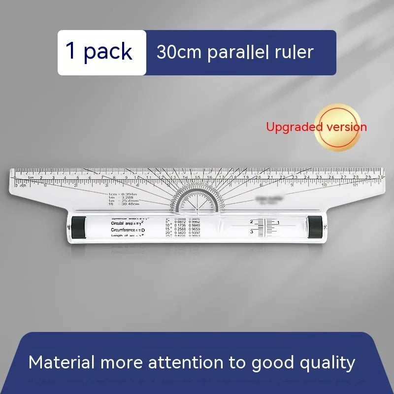 Regla de rodillo paralela transparente, multifunción de 30cm, regla de equilibrio angular, regla arquitectónica