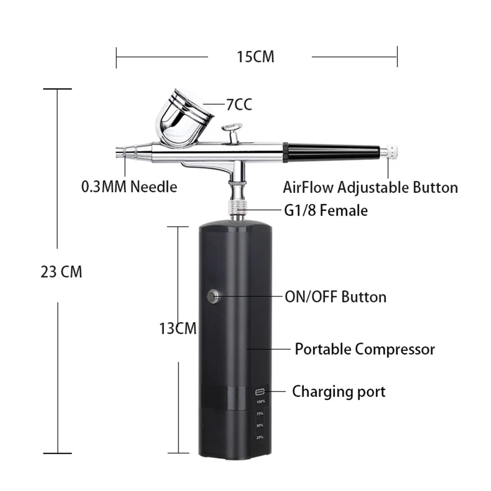 Kit de compresor pistola pulverizadora, aerógrafo de alta presión, Color Peak, compatible con Mini bomba que se conecta con manguera para pintar