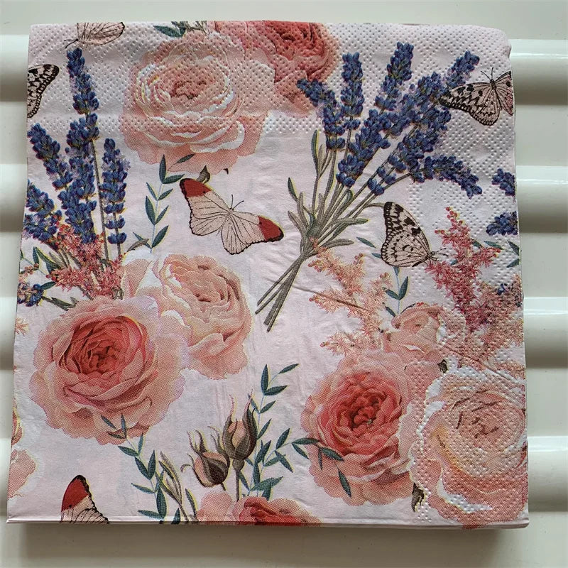 Decoupage-Servilletas de papel de flores, mariposas, 20 unidades