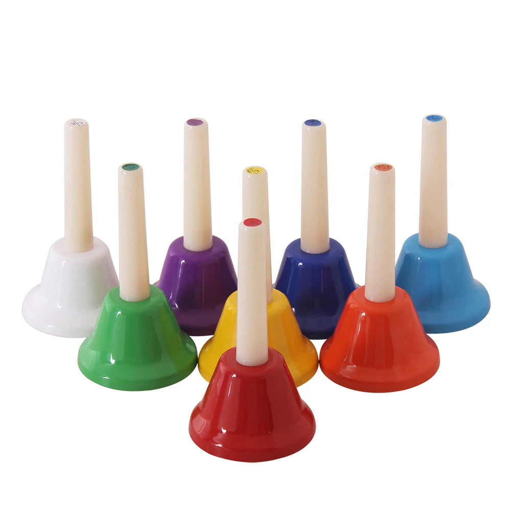 Juego de Instrumentos Musicales Orff, Campana de Mano de 8 Notas Coloridas para Niños.
