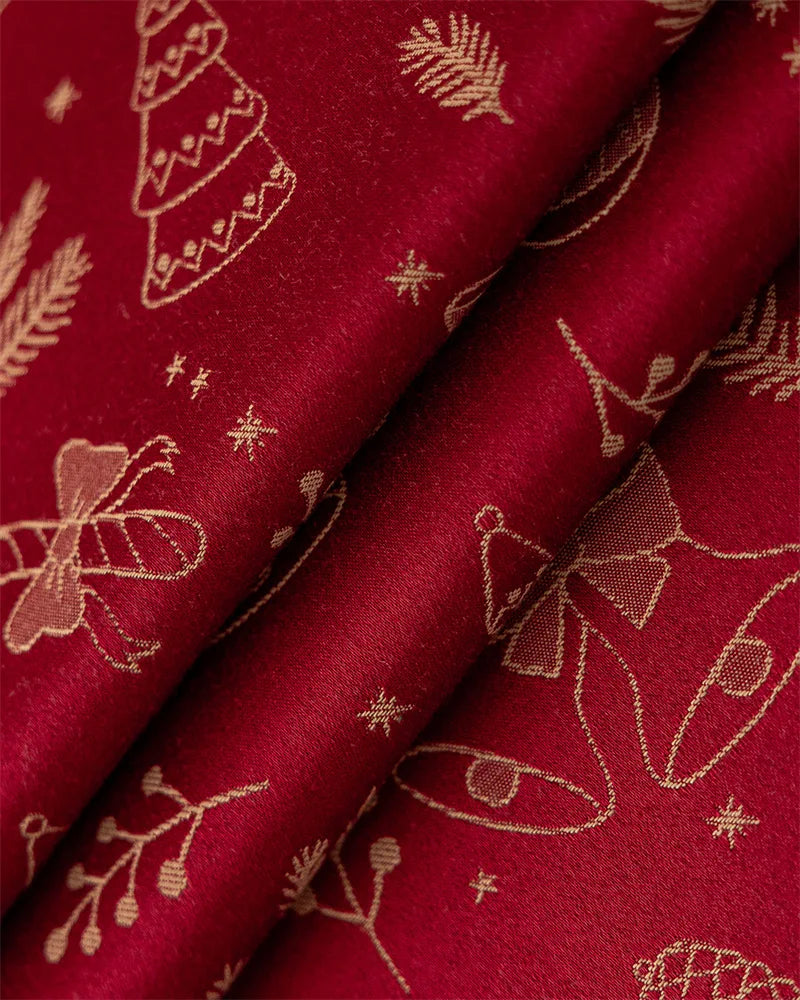 Mantel rojo navideño,  Jacquard, encaje dorado