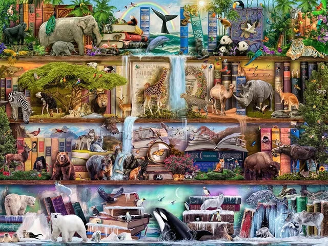Rompecabezas de 500, 1000, 1200 y 2000 Piezas, Librería con Diseño de Mundo de Fantasía y Paisaje Mágico