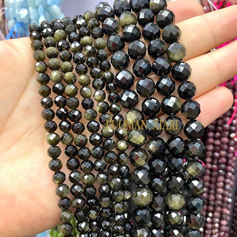 Piedra Natural redonda facetada AAA, mostacillas espaciadoras sueltas para fabricación de joyería