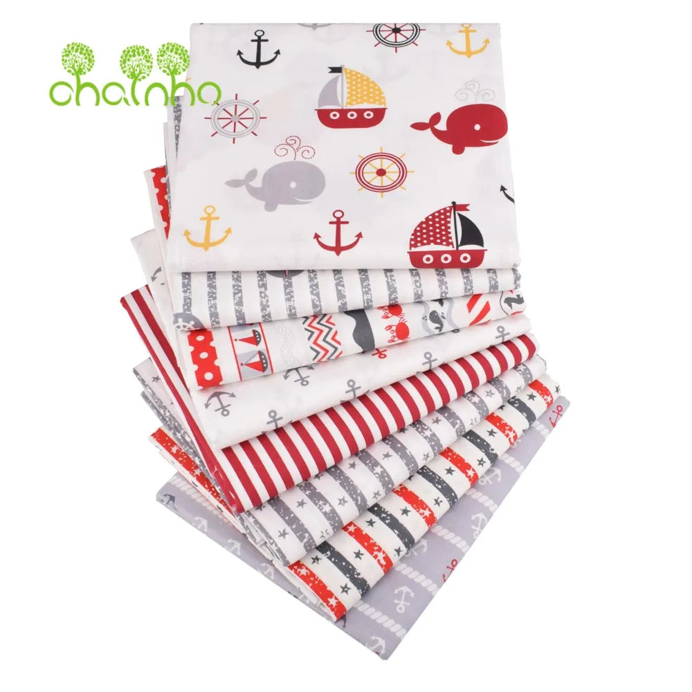 Tela de algodón de sarga estampada, Material de costura, serie Ocean, 25C21