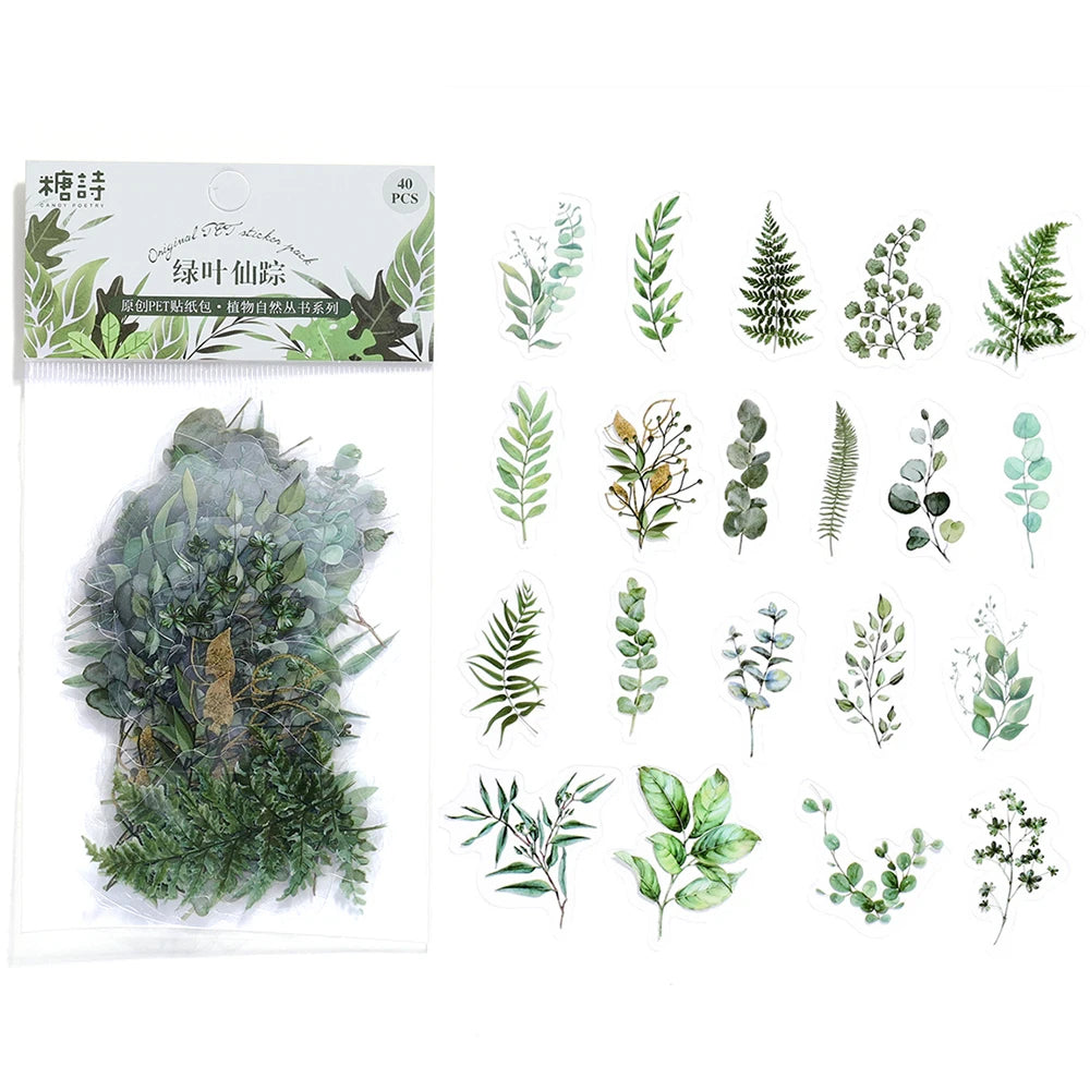 40 unids/bolsa planta naturaleza flor decorativa PVC stickers para manualidades