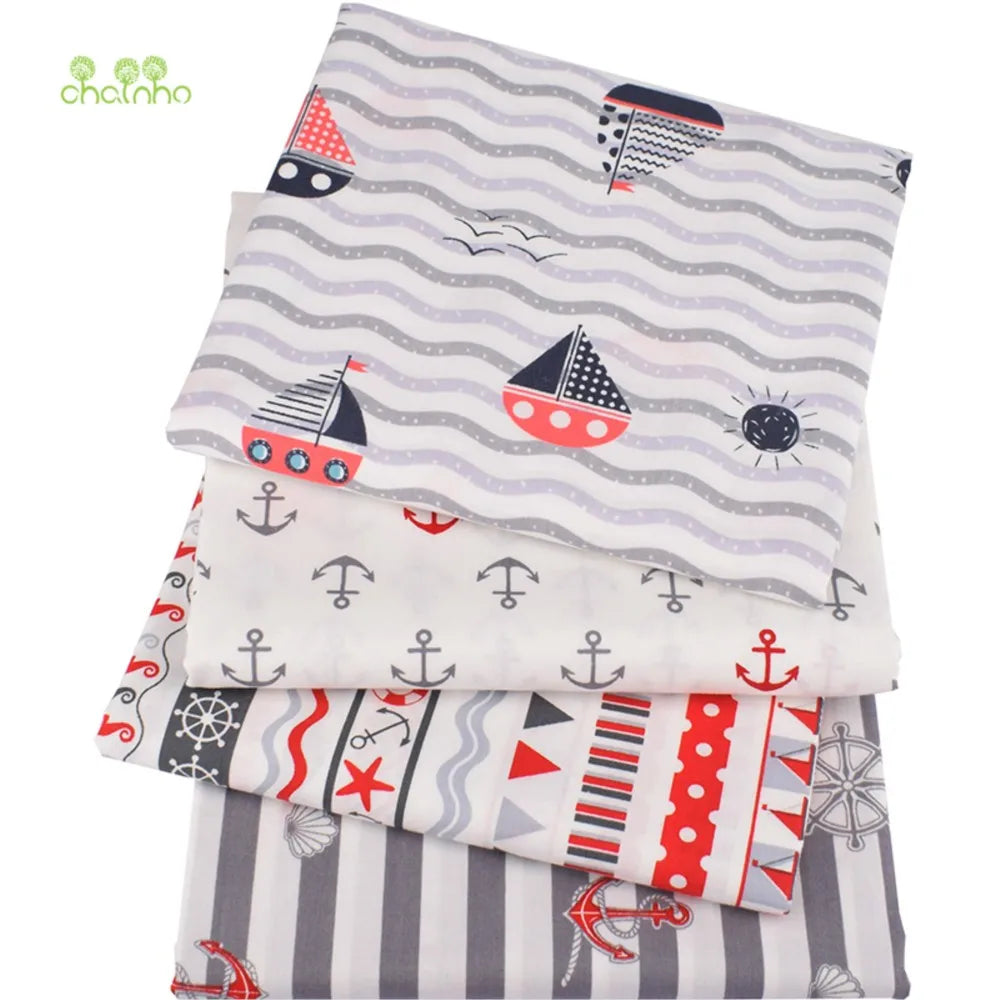 Tela de algodón de sarga estampada, Material de costura, serie Ocean, 25C21