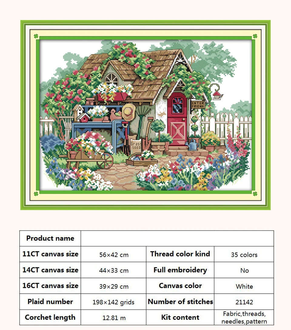 Kit de punto de cruz para manualidades,  con patrones de paisaje con Casa o cabaña,  11CT, 14CT, 16CT, DMC