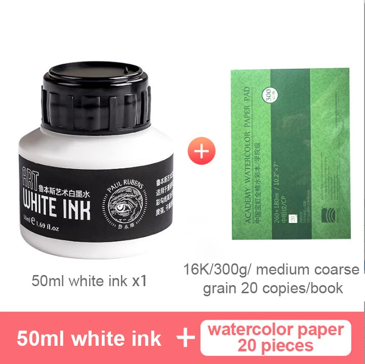 Tinta Blanca para Dibujo Paul Rubens Cartoonist de 50 ml para Pintura Artística con Pincel o Plumilla, Tinta Blanca Altamente Opaca para Resaltos y Correcciones