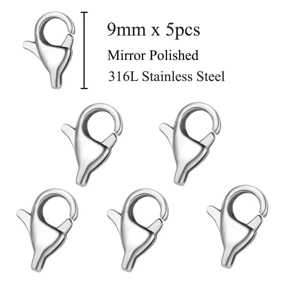 5 unids/lote de cierre de langosta rectangular de acero inoxidable de joyería para hacer collares y pulseras