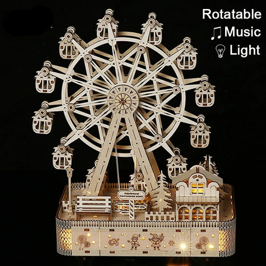 Rueda de la Fortuna Musical, Rompecabezas 3D de Madera, Musical Giratorio y con Luz