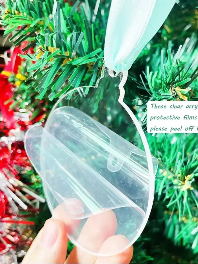 50 Uds. Adornos navideños acrílicos, colgantes en blanco transparente de 3 pulgadas para manualidades