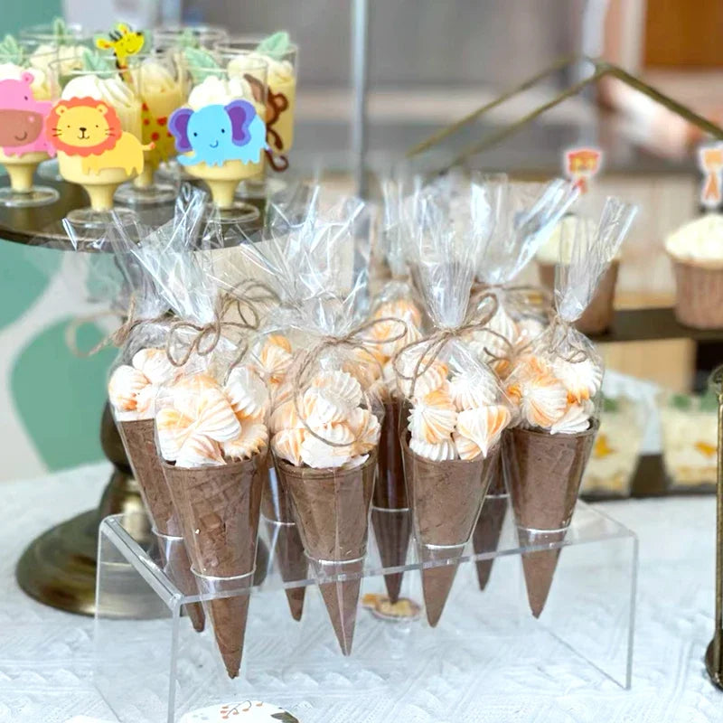 50 Uds. Bolsas de almacenamiento de dulces de cono transparente