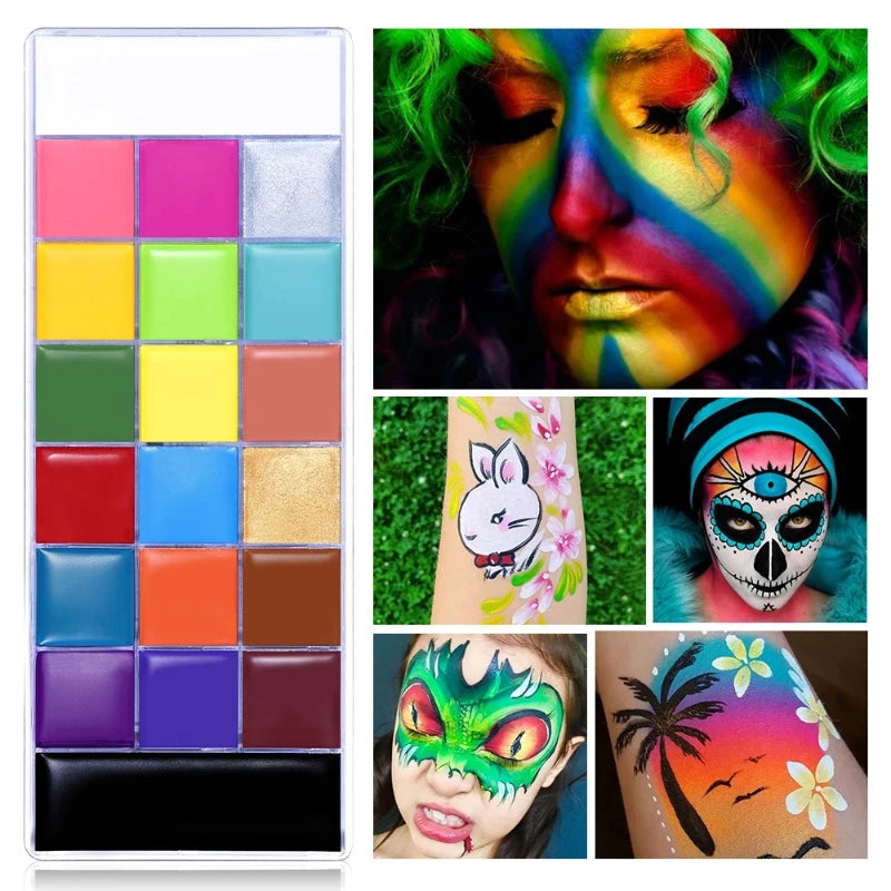 Kit de pintura con pinceles para niños y adultos, maquillaje corporal, arte corporal, ingrediente seguro, 12/20 colores