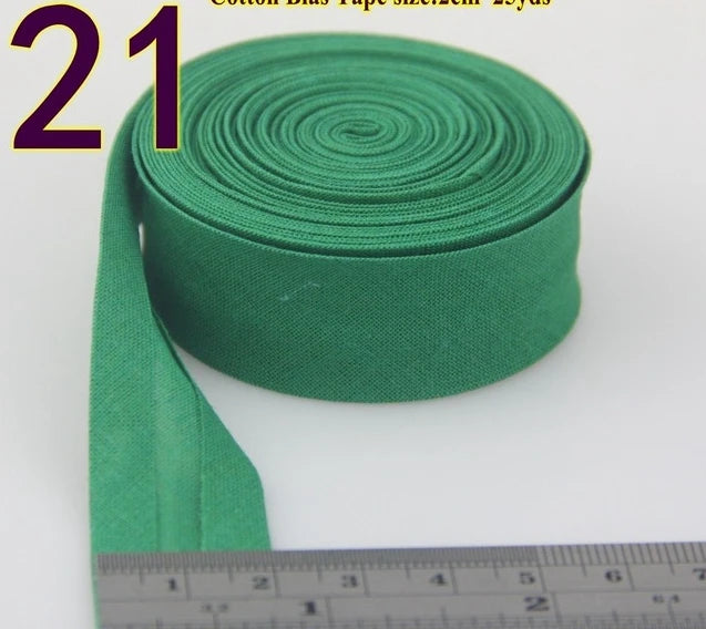 Sesgo, cinta al bies 100% de algodón, 20mm de ancho, 3/4 ",  con pliegue planchado, 5 mts