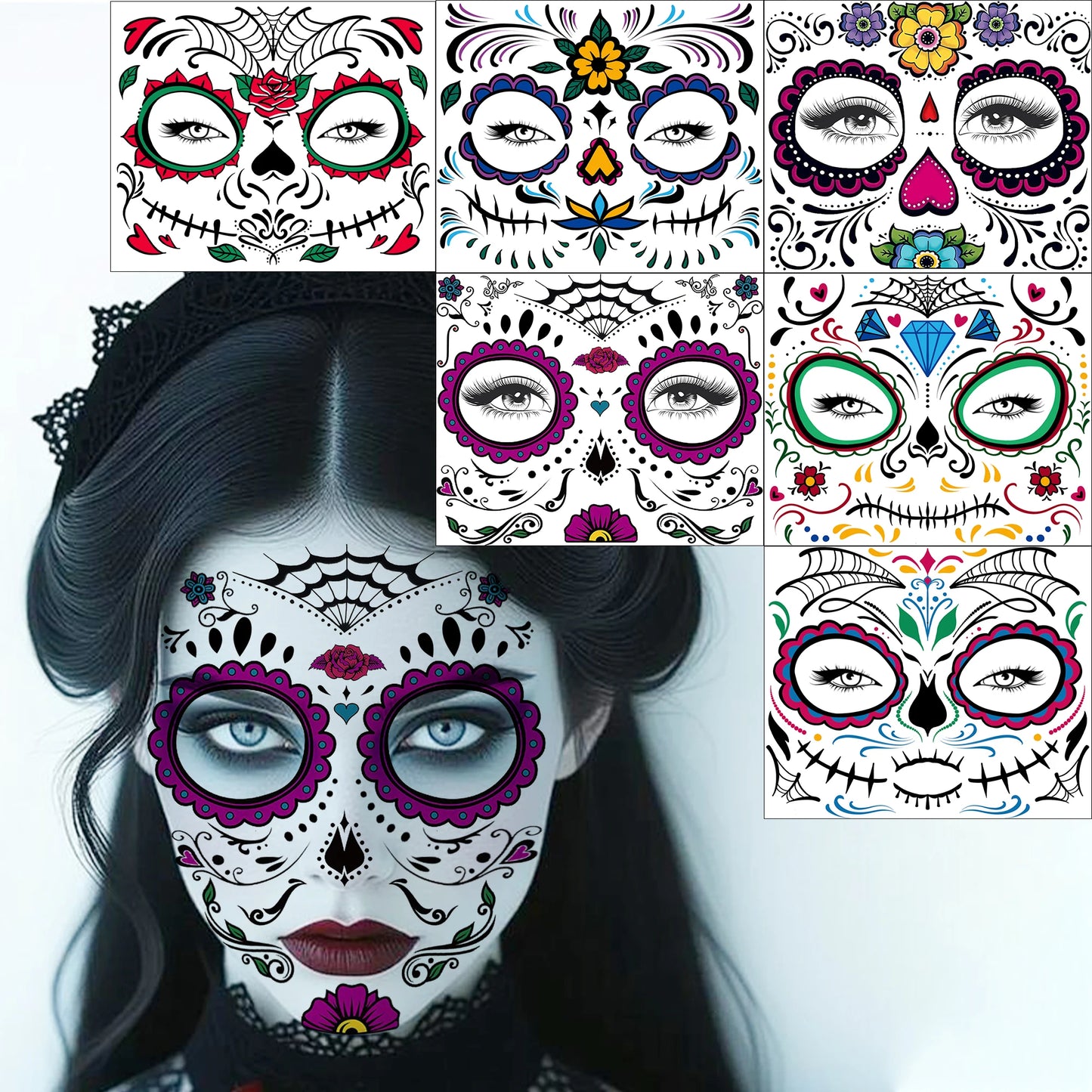 6 Hojas de Tatuajes Temporales para Halloween, Duraderos e Impermeables para Hombres y Mujeres