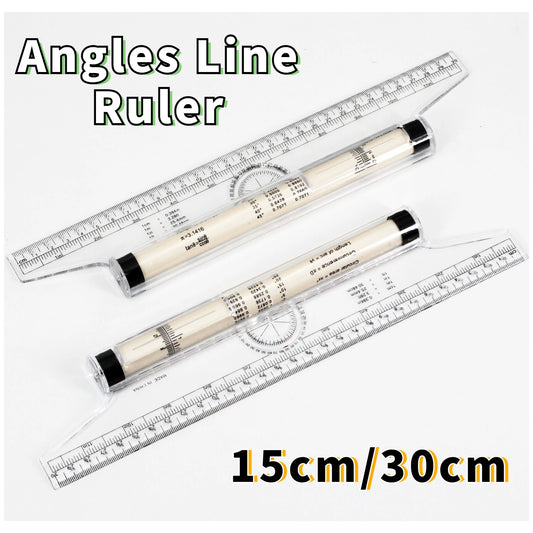 Regla de línea de ángulos, herramienta de dibujo multifunción de 15cm y 30cm, regla rodante paralela transparente