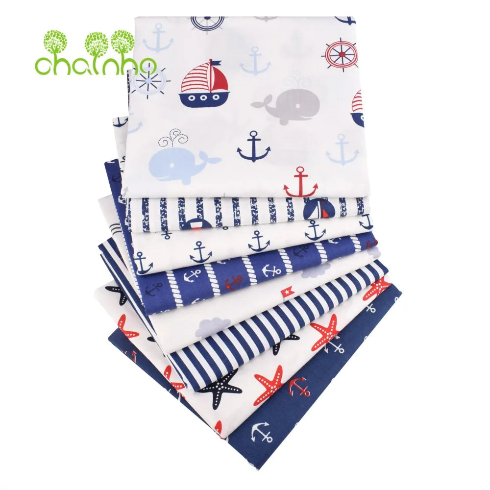 Tela de algodón de sarga estampada, Material de costura, serie Ocean, 25C21