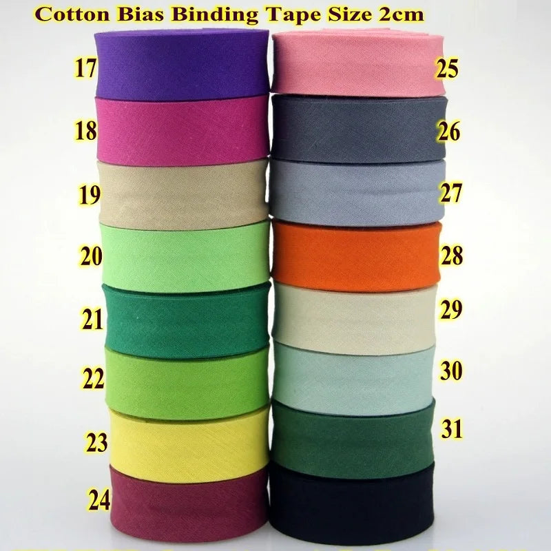 Sesgo, cinta al bies 100% de algodón, 20mm de ancho, 3/4 ",  con pliegue planchado, 5 mts