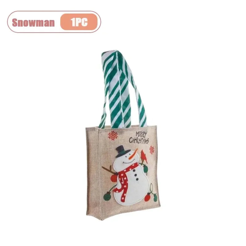 Bolsas de arpillera de Navidad con diseño de Papá Noel y muñeco de nieve, 1-10 Uds.