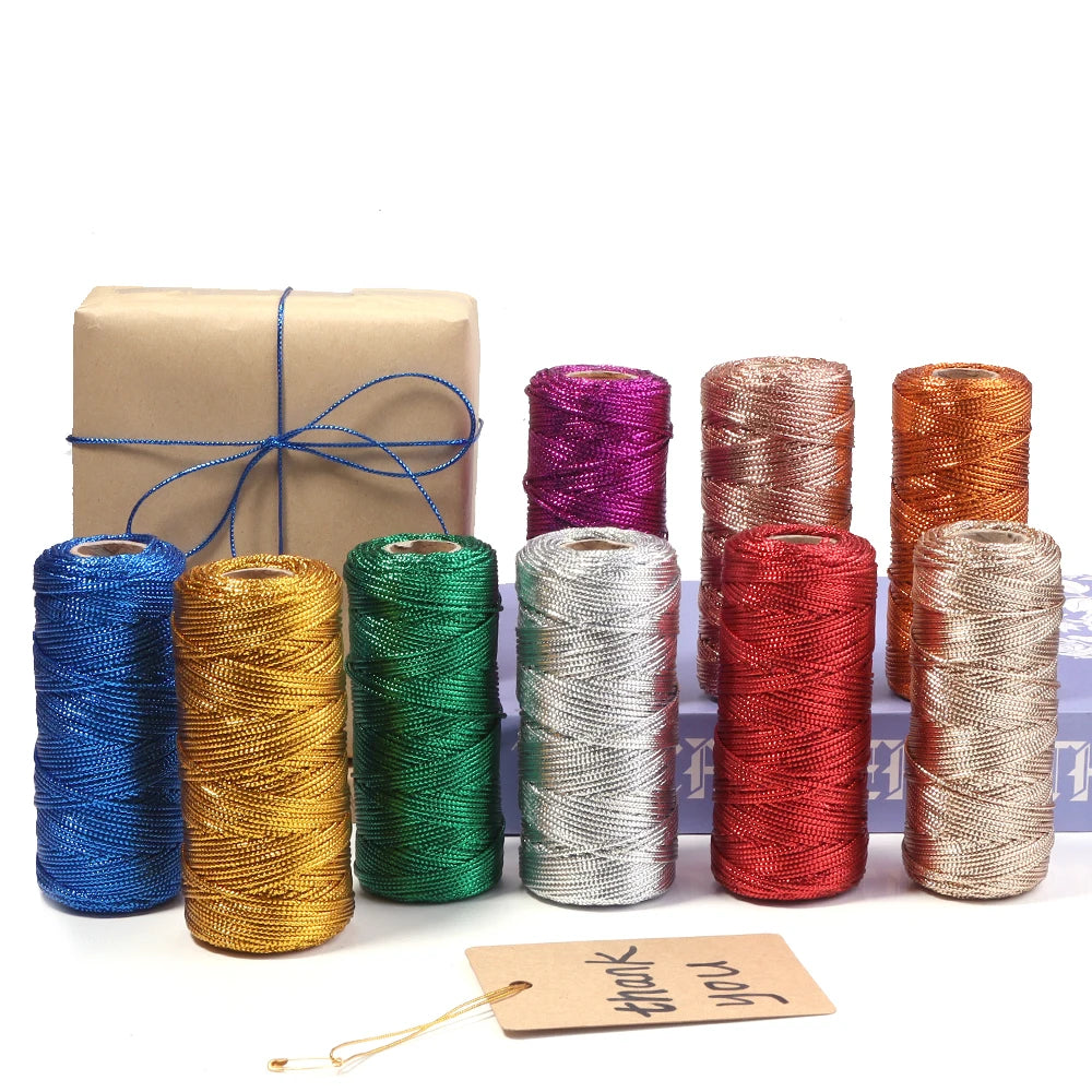 Cuerda de 1,5mm y 100m, cordón dorado y plateado para embalaje de regalo, cordón para macramé