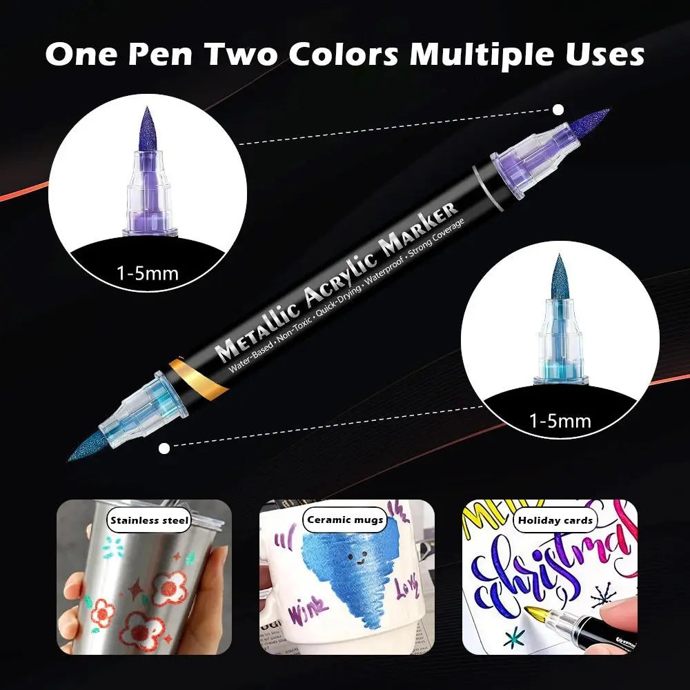 Rotulador acrílico con tinta a base de agua, disponible en 6, 12 y 24 colores, con doble punta