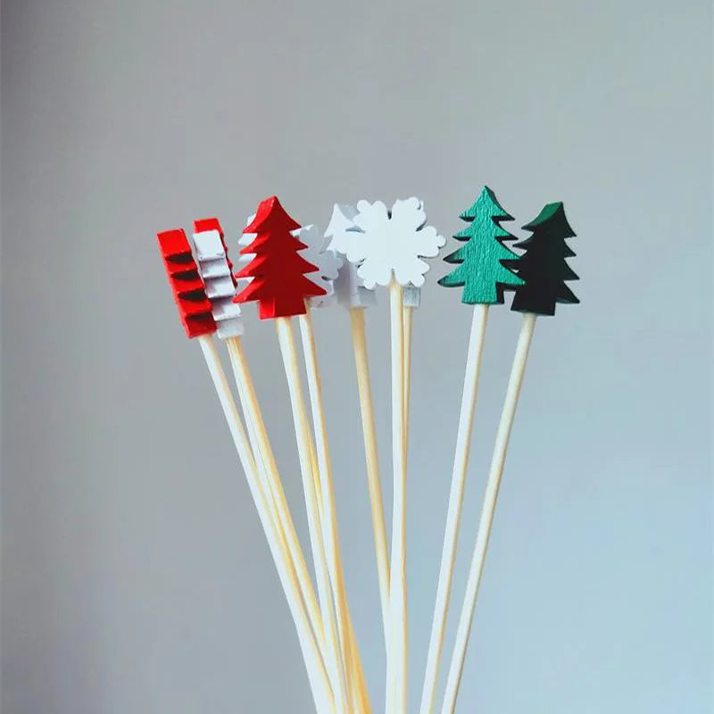 50 unids/set palitos de fruta de Navidad de bambú desechables