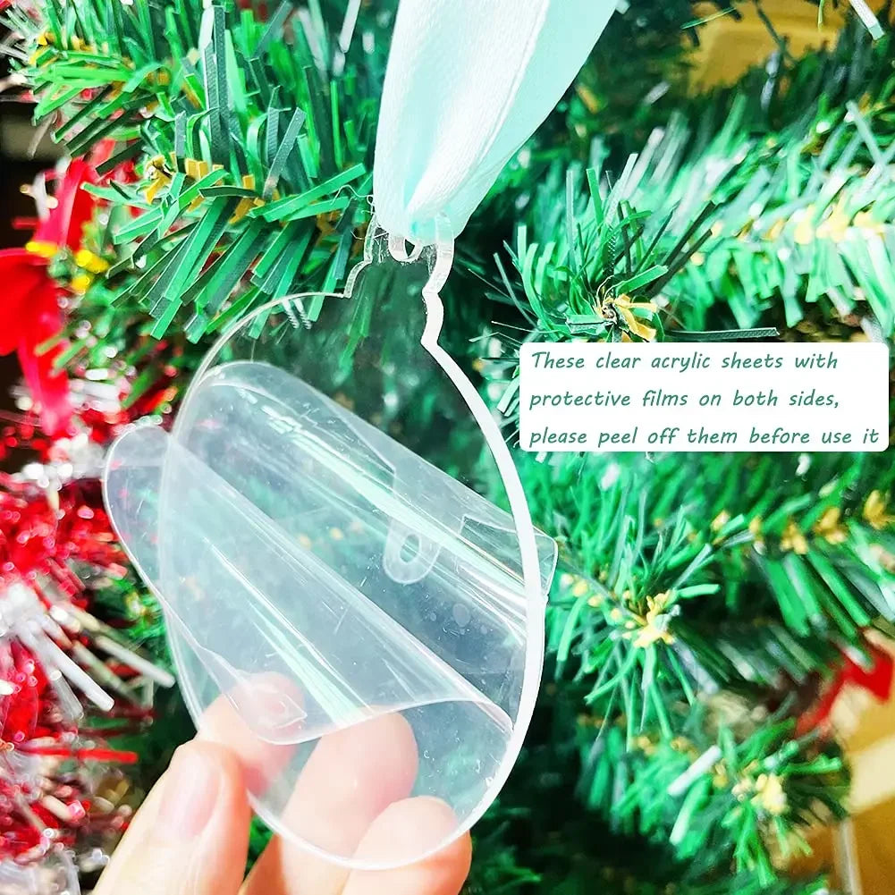 50 Uds. Adornos navideños acrílicos, colgantes en blanco transparente de 3 pulgadas para manualidades